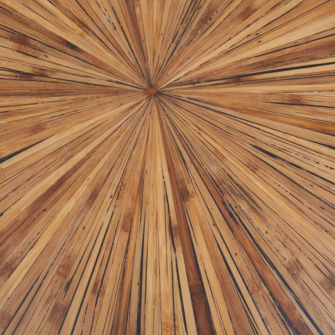 square bamboo coffee table with a contrasting gold tone base