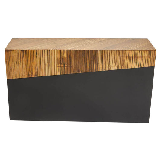 Modern Bamboo Console Table with Ebony Base - Stylish Light & Dark Accent Piece