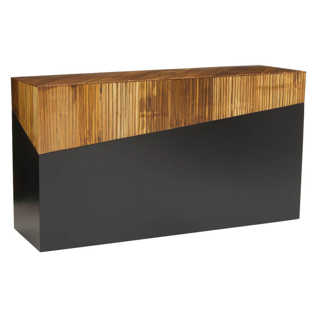 Modern Bamboo Console Table with Ebony Base - Stylish Light & Dark Accent Piece