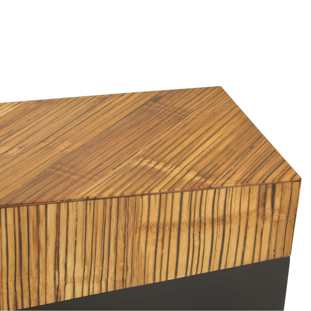 Modern Bamboo Console Table with Ebony Base - Stylish Light & Dark Accent Piece