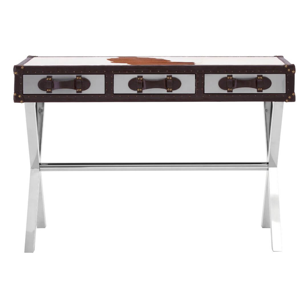 Chelsea Townhouse Elegant Brown & White Genuine Cowhide Console Table