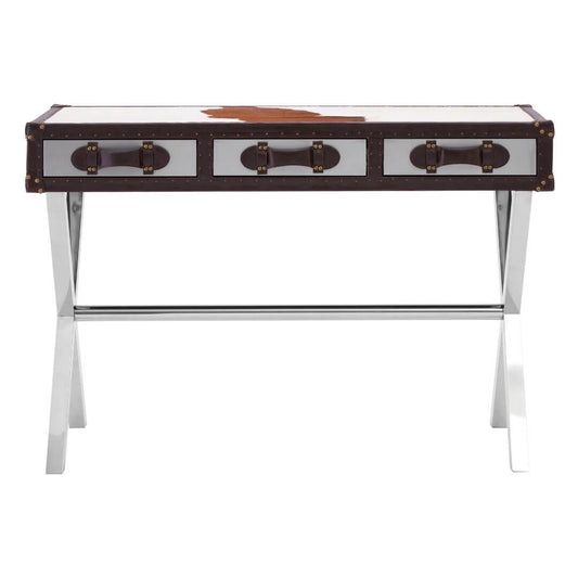Chelsea Townhouse Elegant Brown & White Genuine Cowhide Console Table