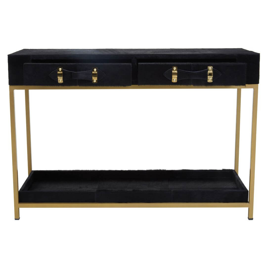 Sleek Chelsea Townhouse Black Hair On Hide Console Table