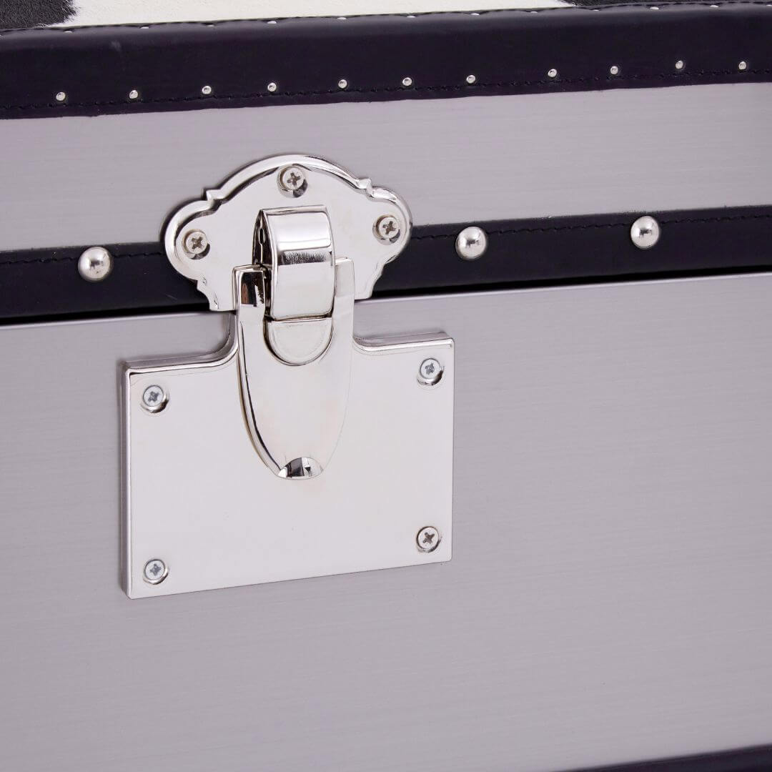 Elegant Chelsea Townhouse Cabinet in Authentic Black & White Cowhide