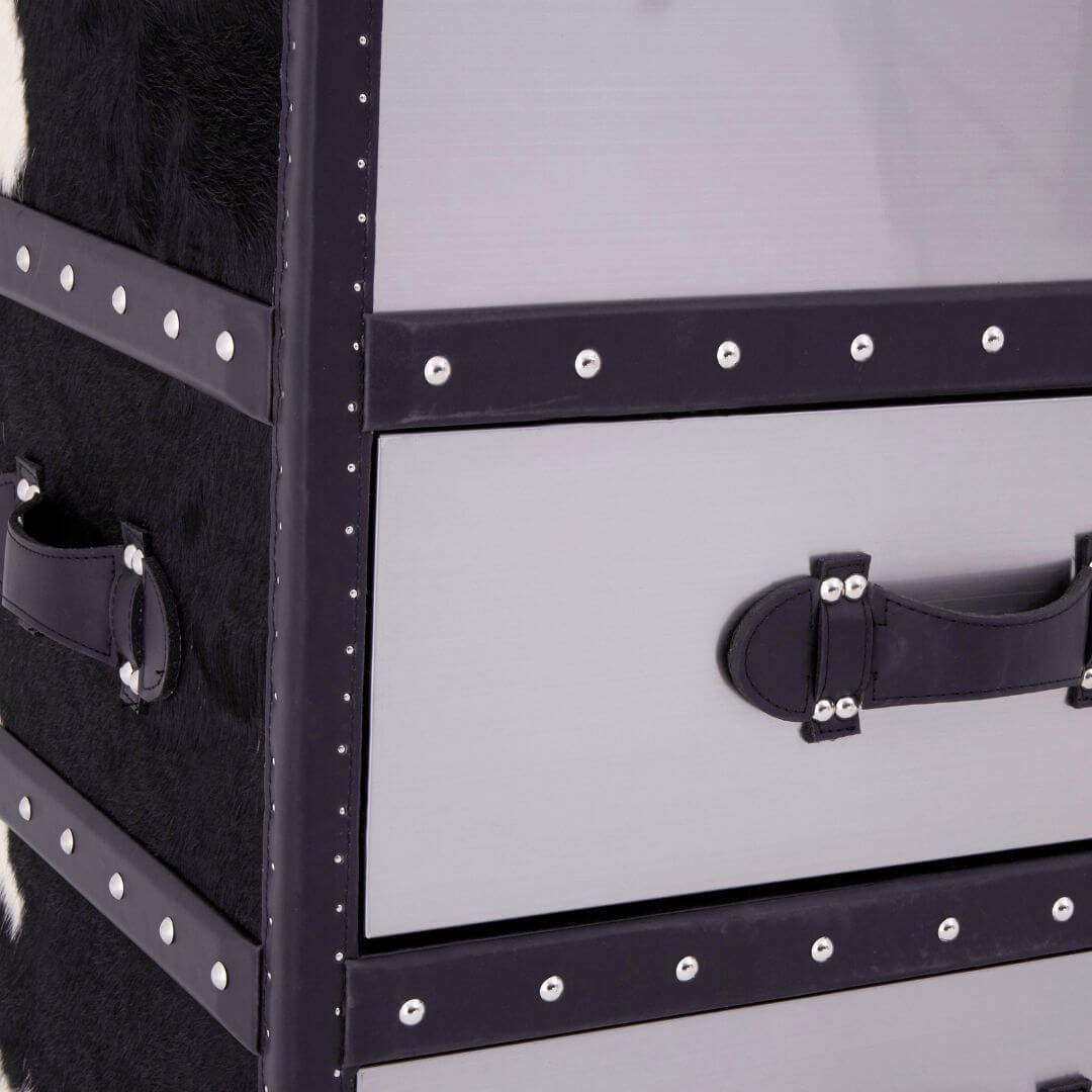 Elegant Chelsea Townhouse Cabinet in Authentic Black & White Cowhide