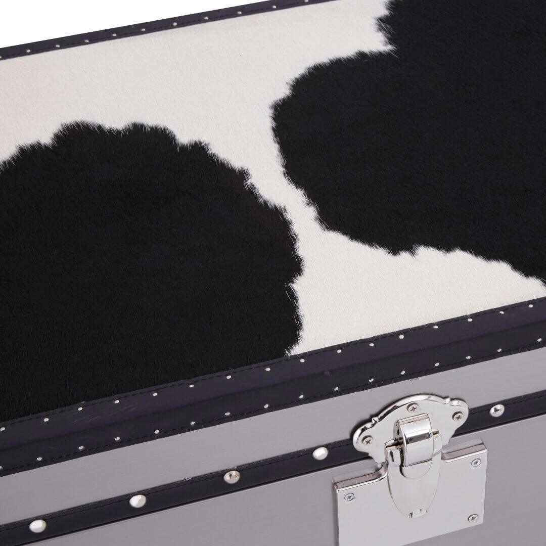 Elegant Chelsea Townhouse Cabinet in Authentic Black & White Cowhide