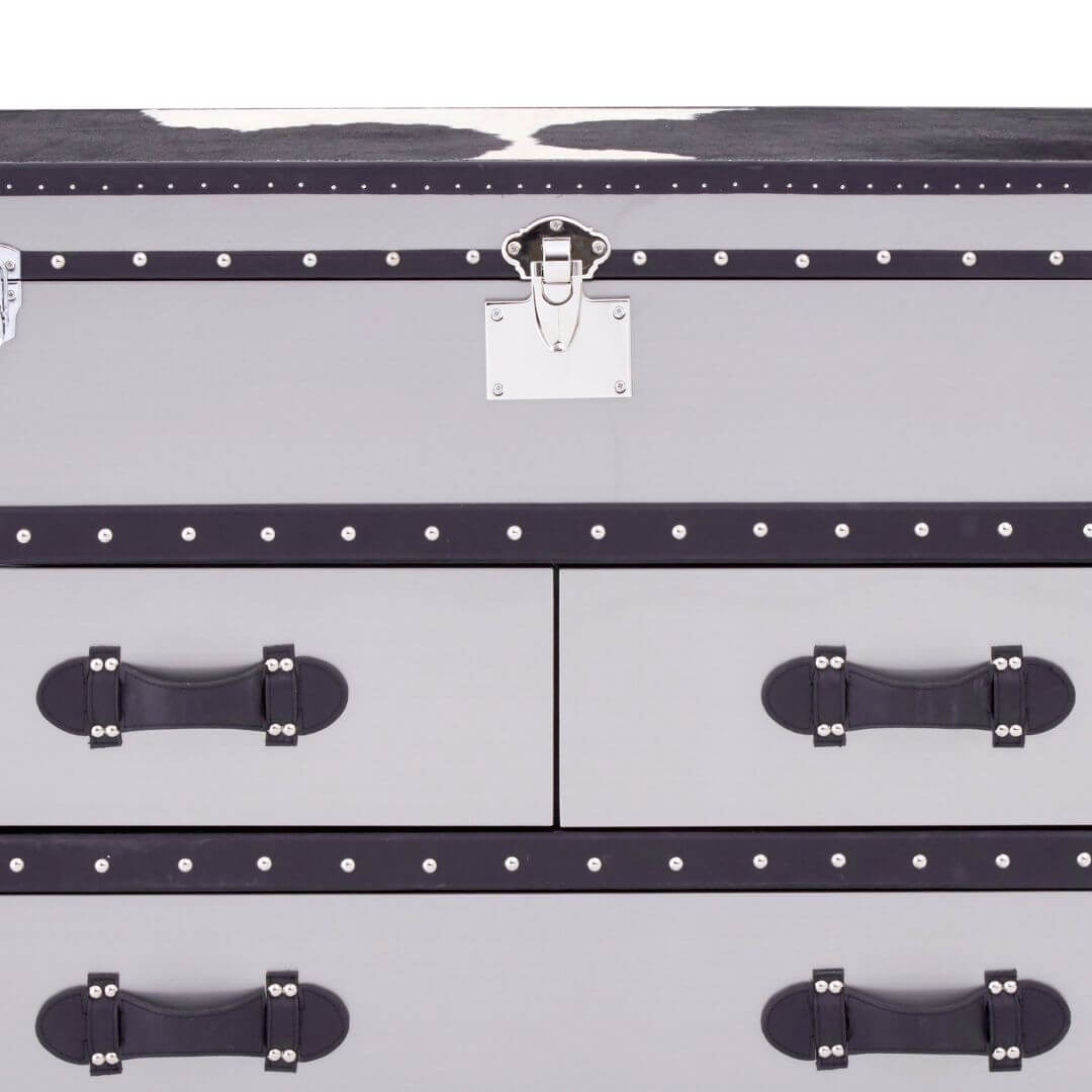 Elegant Chelsea Townhouse Cabinet in Authentic Black & White Cowhide