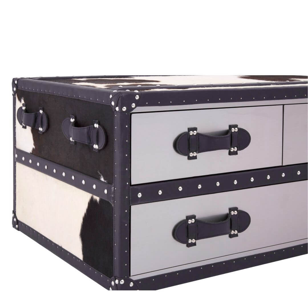 Elegant Genuine Cowhide Coffee Table - Chelsea Townhouse Black and White