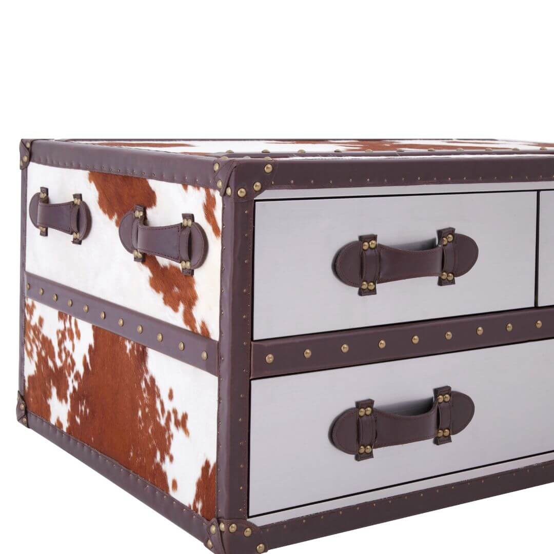 Chelsea Townhouse Stylish Genuine Cowhide Coffee Table in Brown & White