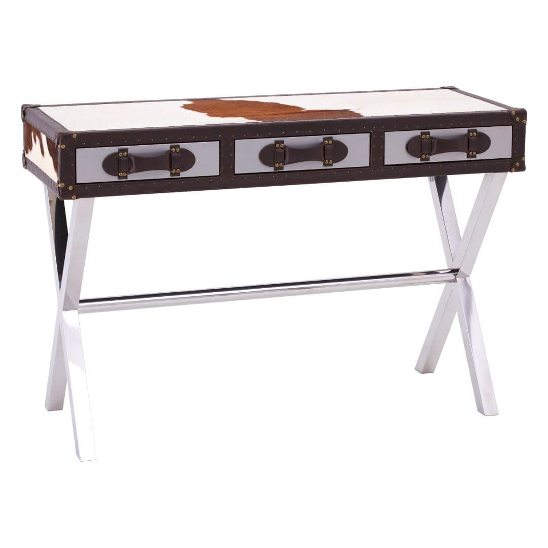 Chelsea Townhouse Elegant Brown & White Genuine Cowhide Console Table