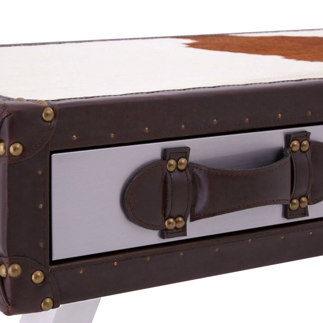 Chelsea Townhouse Elegant Brown & White Genuine Cowhide Console Table