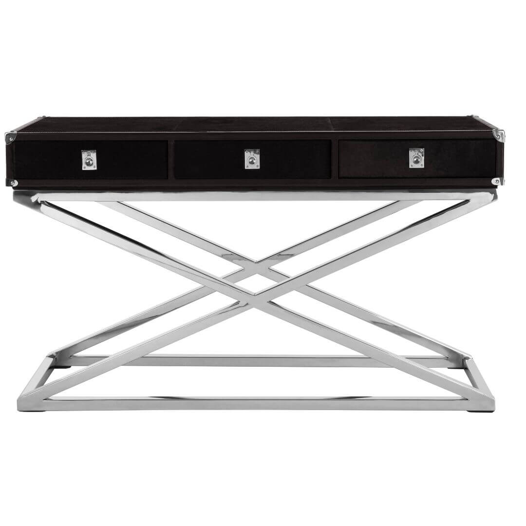 Stylish Chelsea Townhouse Black Hair-On-Hide 3 Drawer Console Table