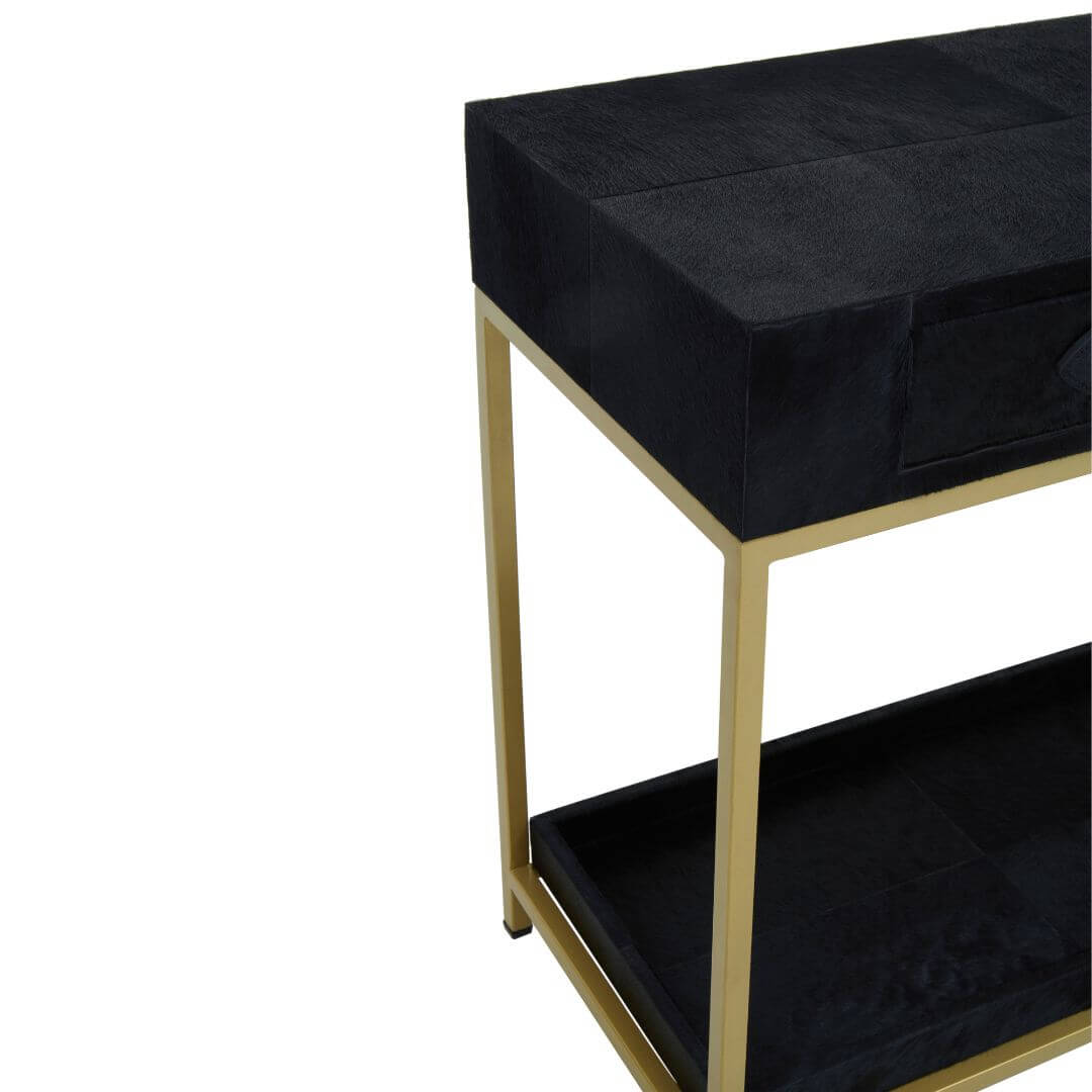 Sleek Chelsea Townhouse Black Hair On Hide Console Table