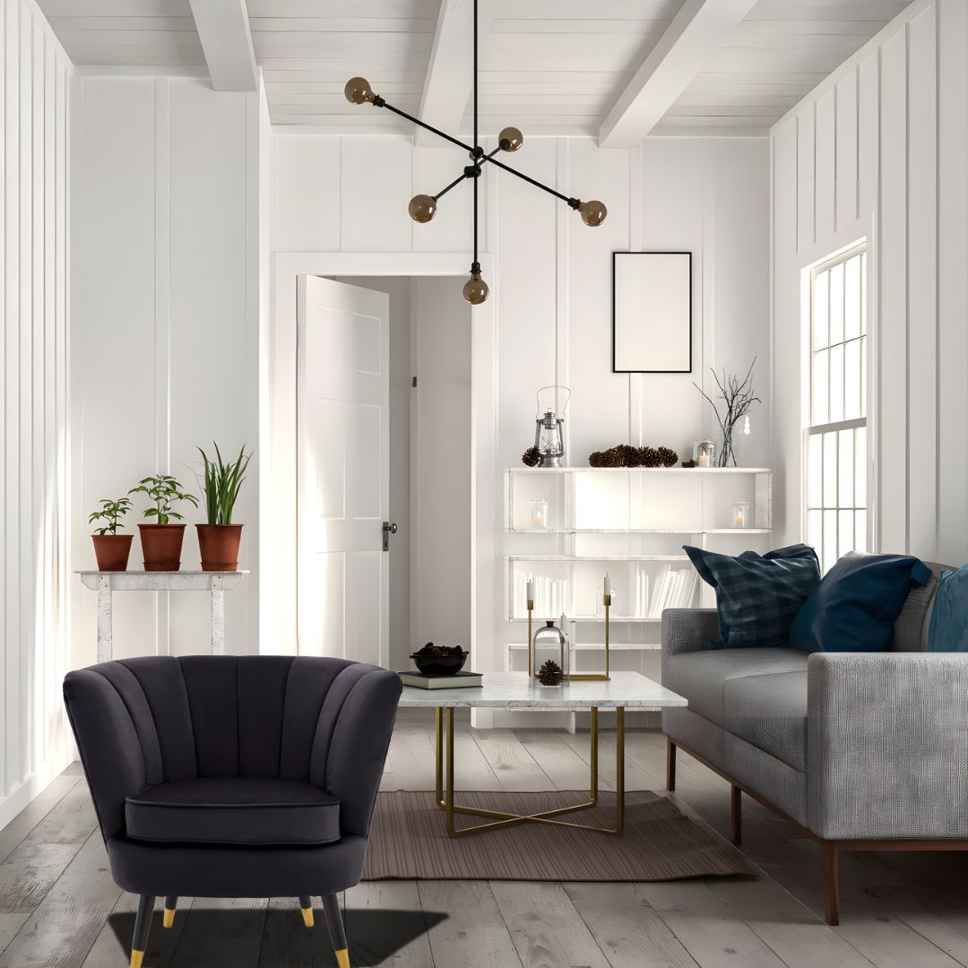 Chic Black Velvet Shell Chair - Perfect for Cozy Home Decor