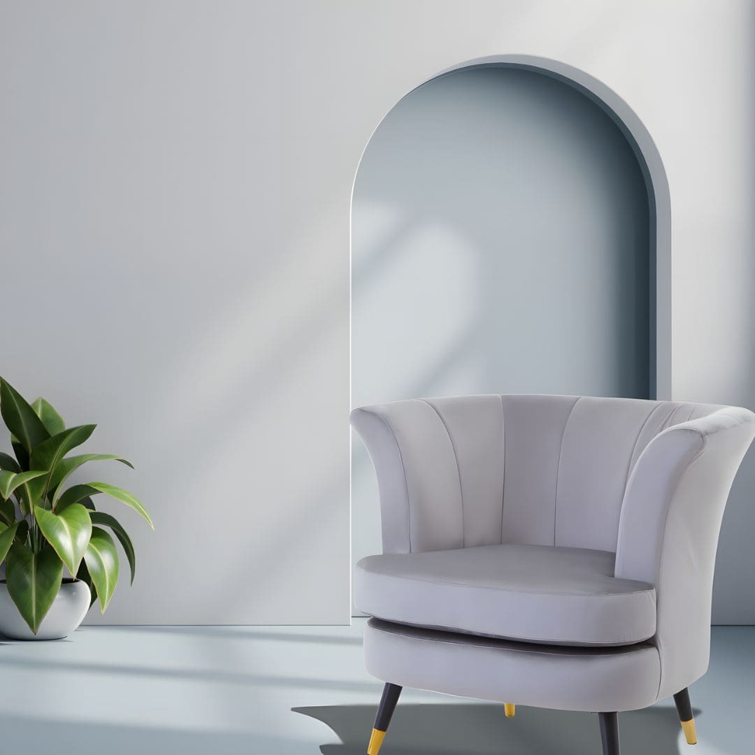 Chic Grey Velvet Curved Accent Chair for Stylish Interiors