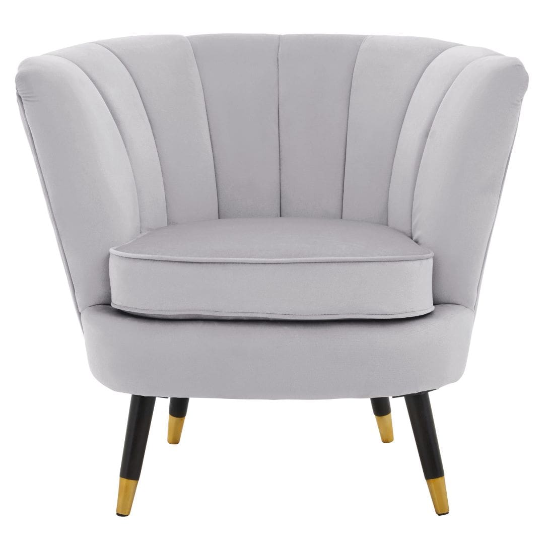 Elegant Grey Velvet Shell Accent Chair