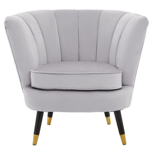 Elegant Grey Velvet Shell Accent Chair