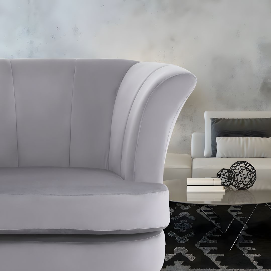 Chic Grey Velvet Curved Accent Chair for Stylish Interiors