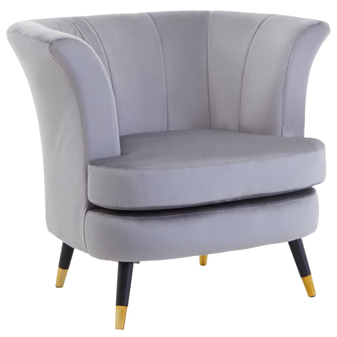 Chic Grey Velvet Curved Accent Chair for Stylish Interiors