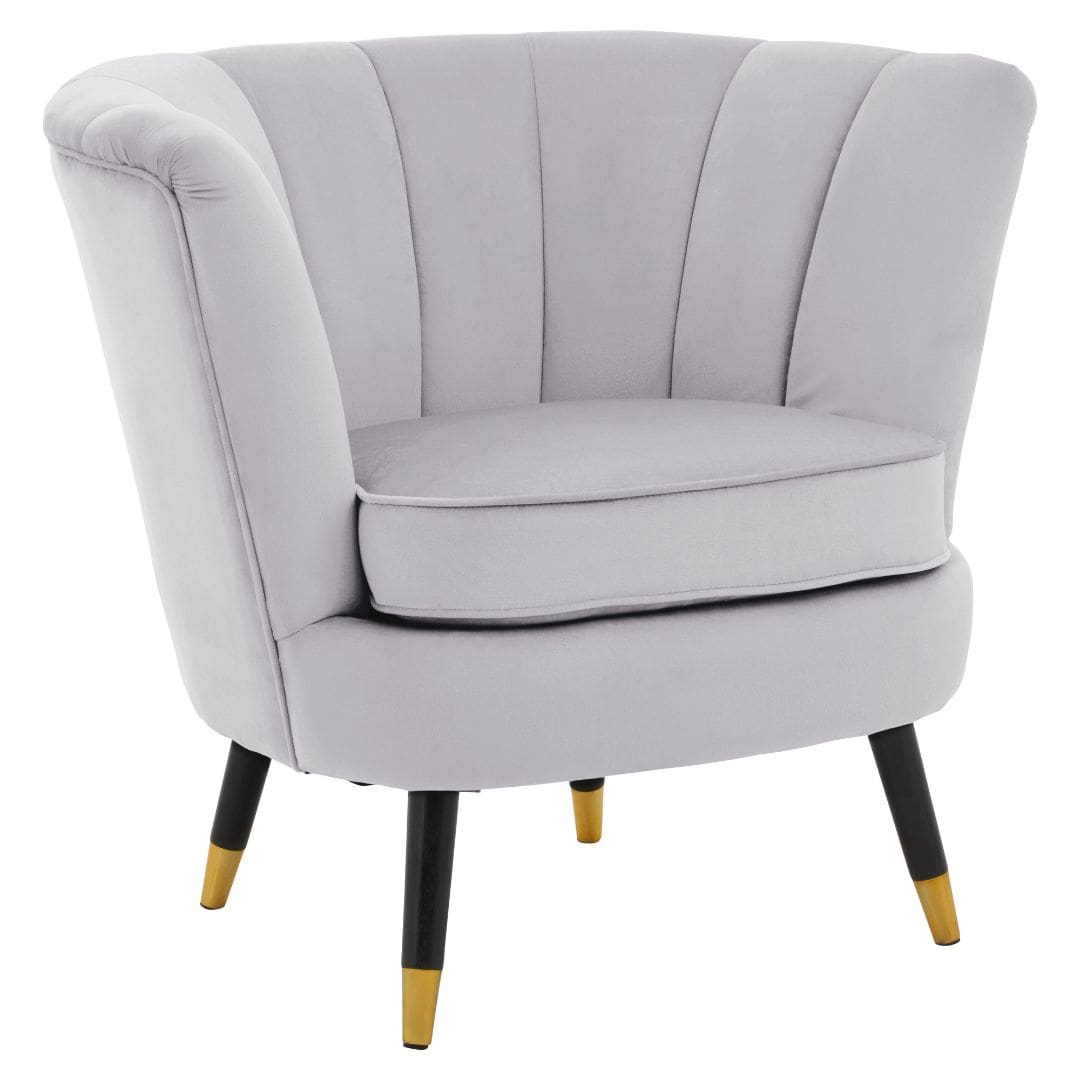 Elegant Grey Velvet Shell Accent Chair