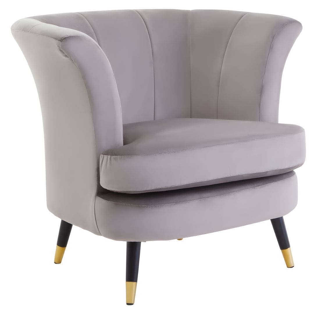 Stylish Curved Accent Chair in Soft Mink Velvet
