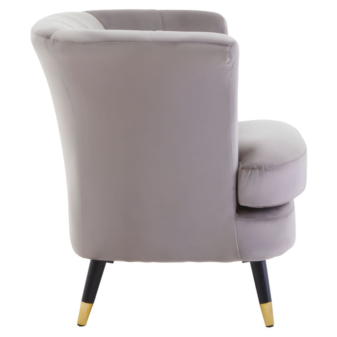 Stylish Curved Accent Chair in Soft Mink Velvet