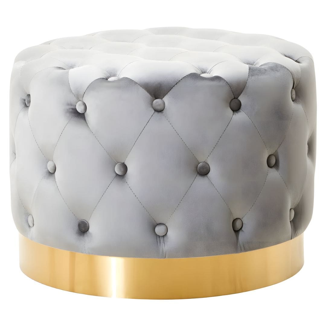 Sleek Grey Velvet Seat on Modern Matte Gold Metal Base