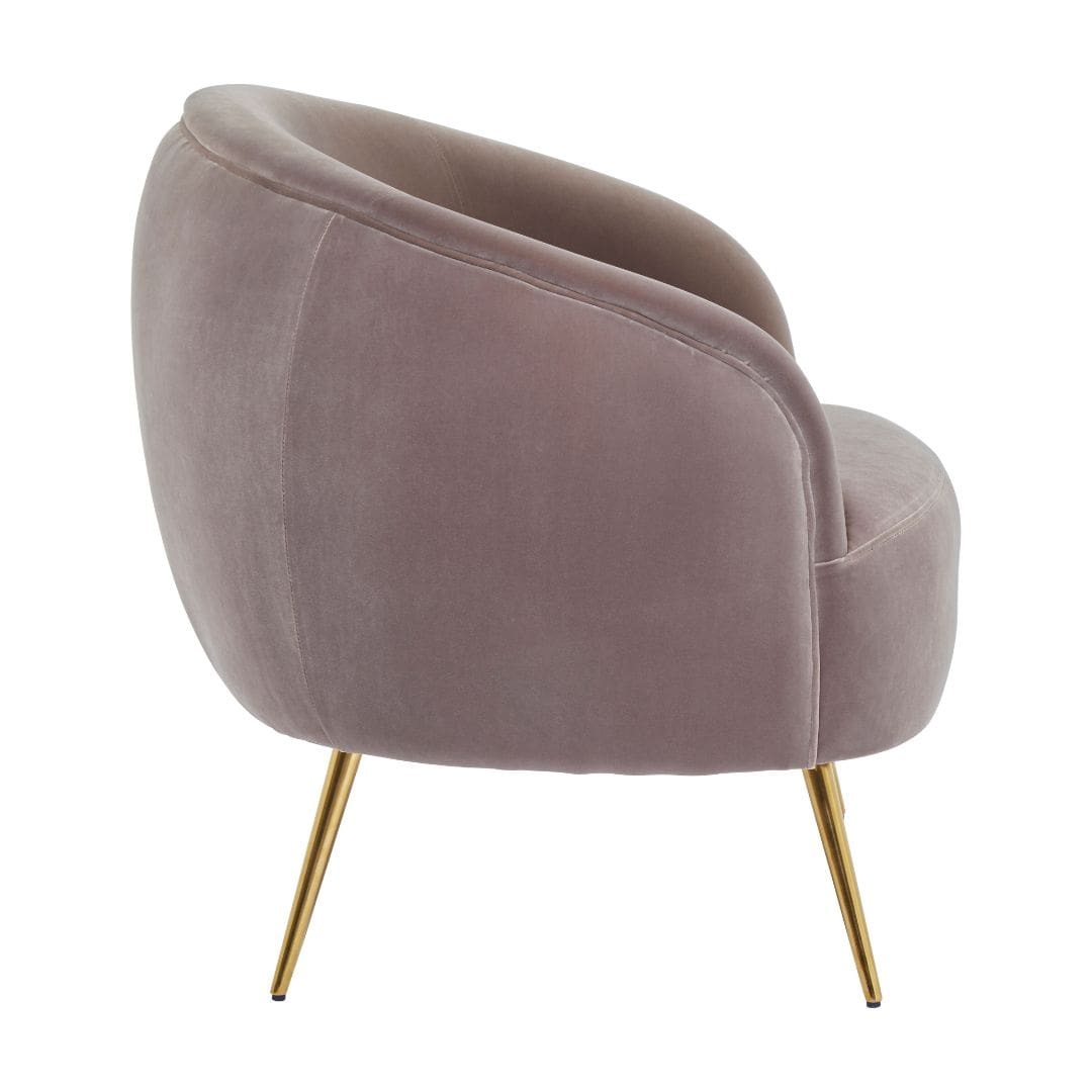 Luxurious Mink Velvet Armchair - Gold Finish Stainless Steel Legs - Elegant Design