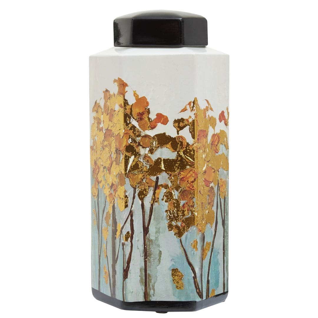 Artisan Crafted Ceramic Decorative Jar - Oriental Golden Design