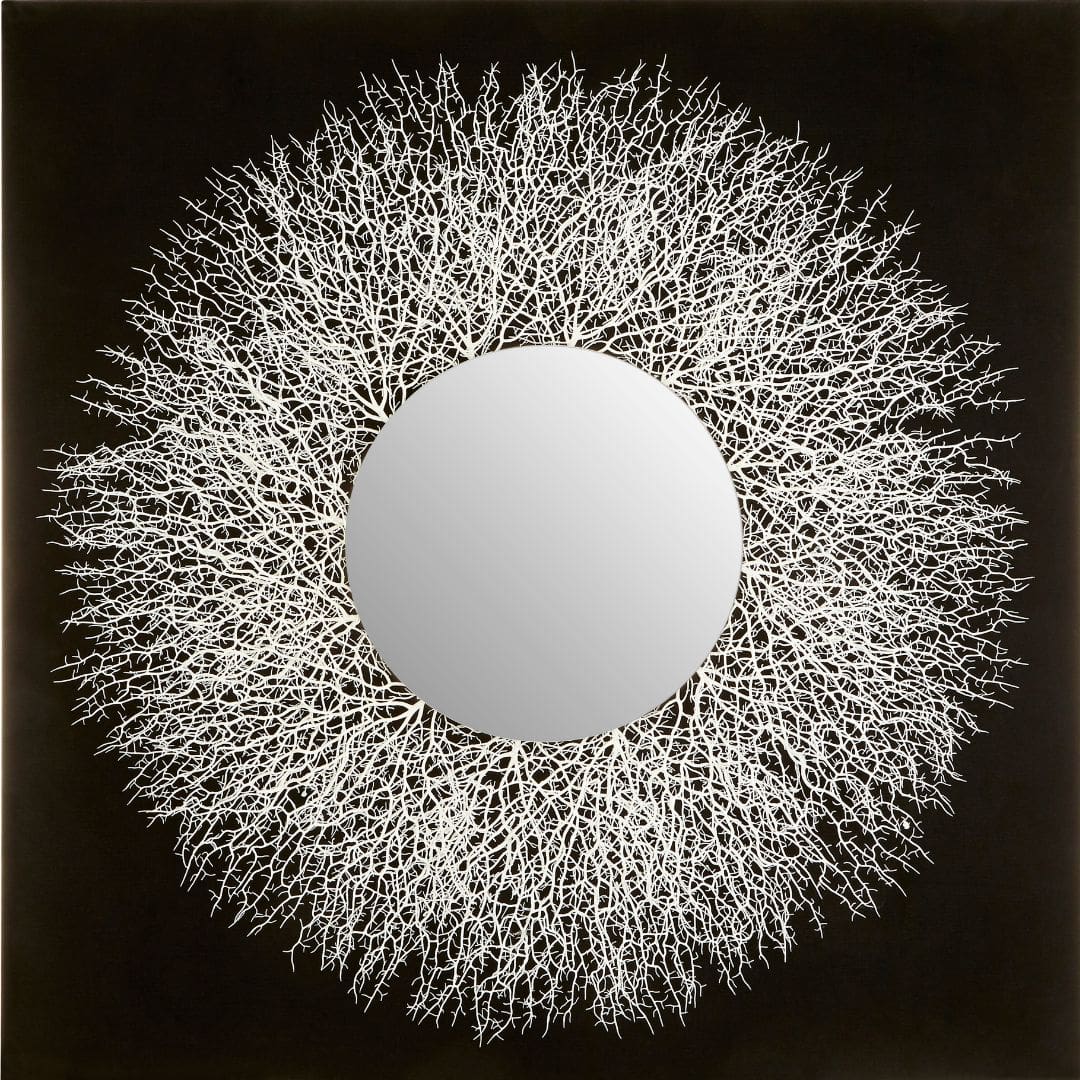 Contemporary Abstract Mirror Wall Decor with Slender Twig Forms - Silver and Black