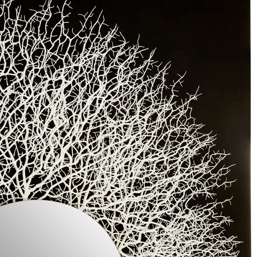 Contemporary Abstract Mirror Wall Decor with Slender Twig Forms - Silver and Black