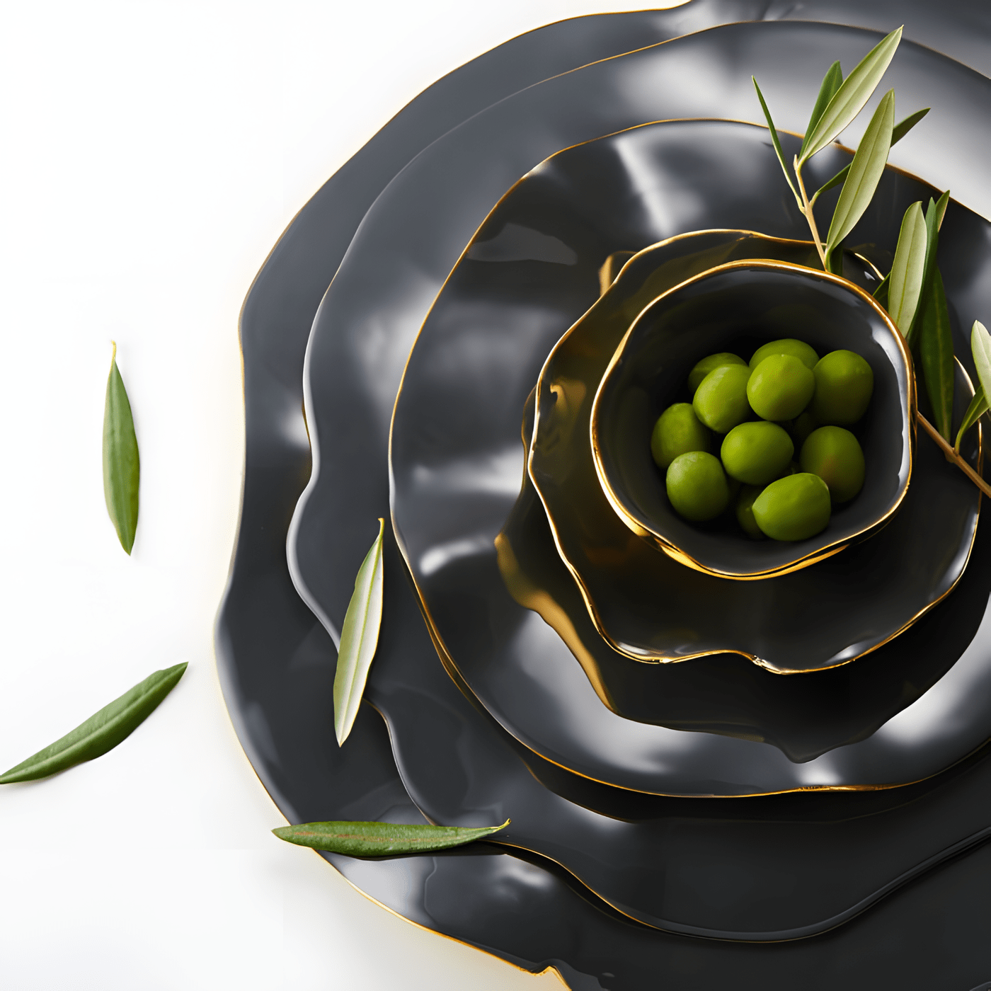 Large Ruffled Plate by Nima Oberoi - Black & Gold Stunning Design