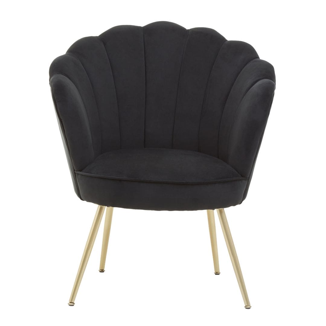Stylish Black Velvet Scalloped Accent Chair
