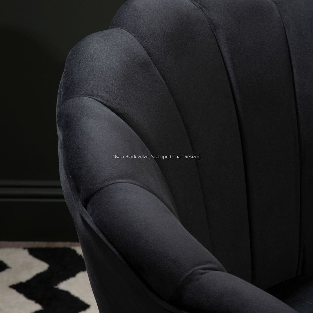 Stylish Black Velvet Scalloped Accent Chair