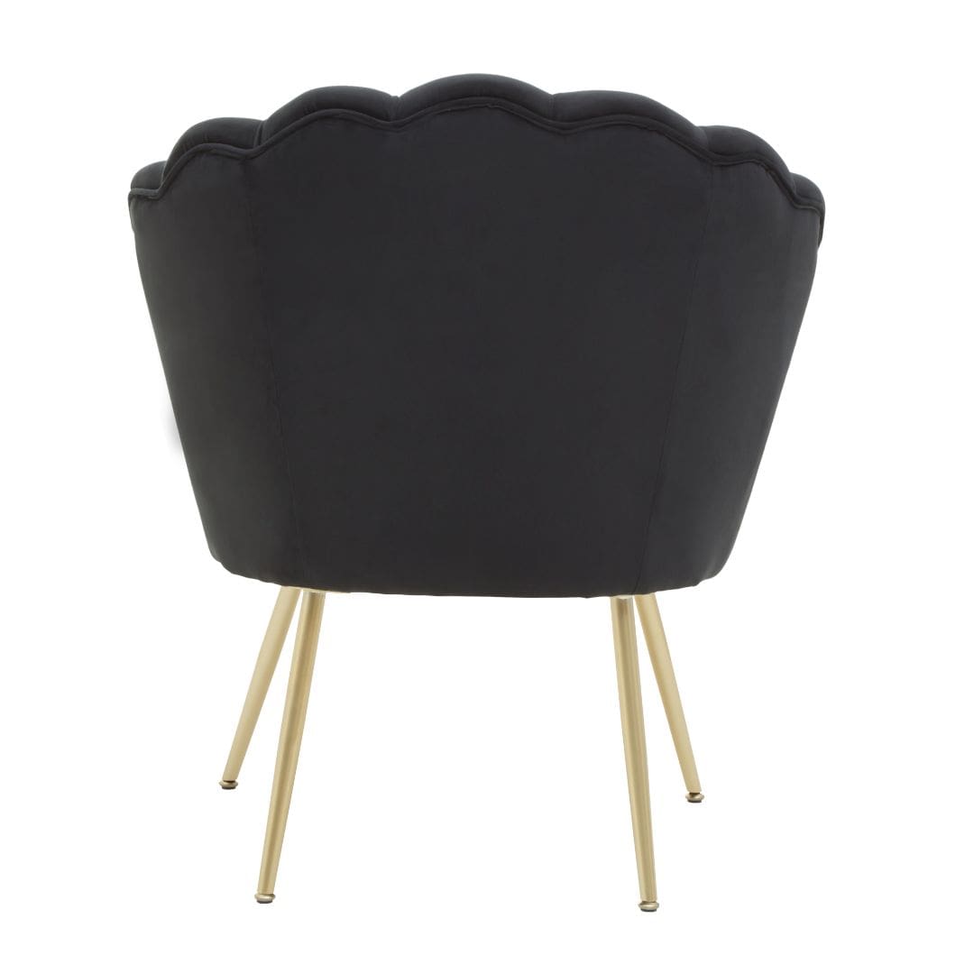 Stylish Black Velvet Scalloped Accent Chair