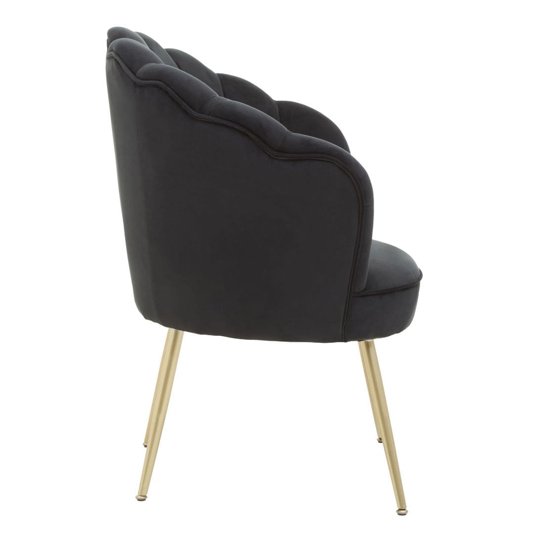 Stylish Black Velvet Scalloped Accent Chair