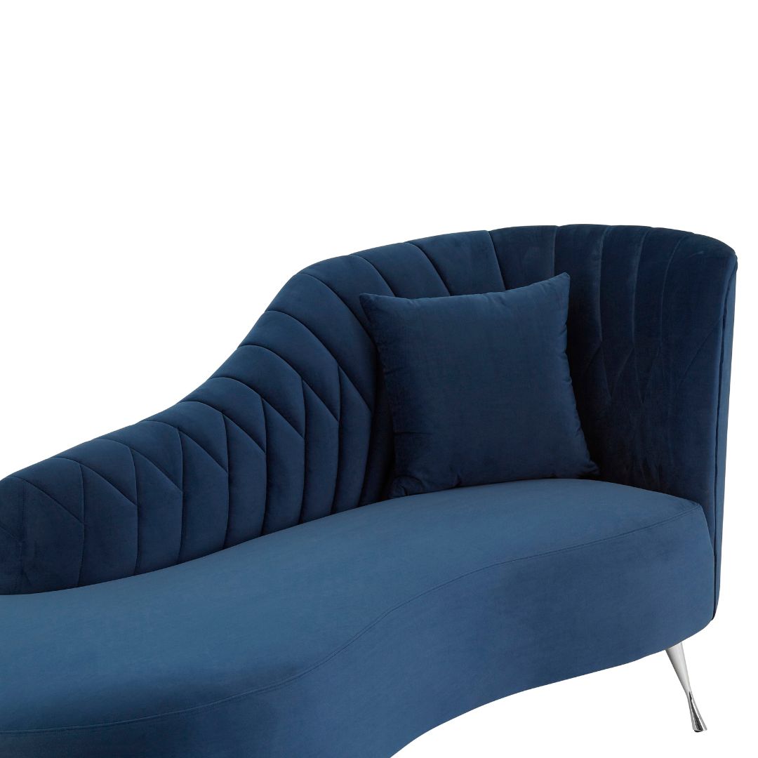 Deep Blue Velvet Chaise Longue - Right Arm Lounge Chair in Rich Velvet