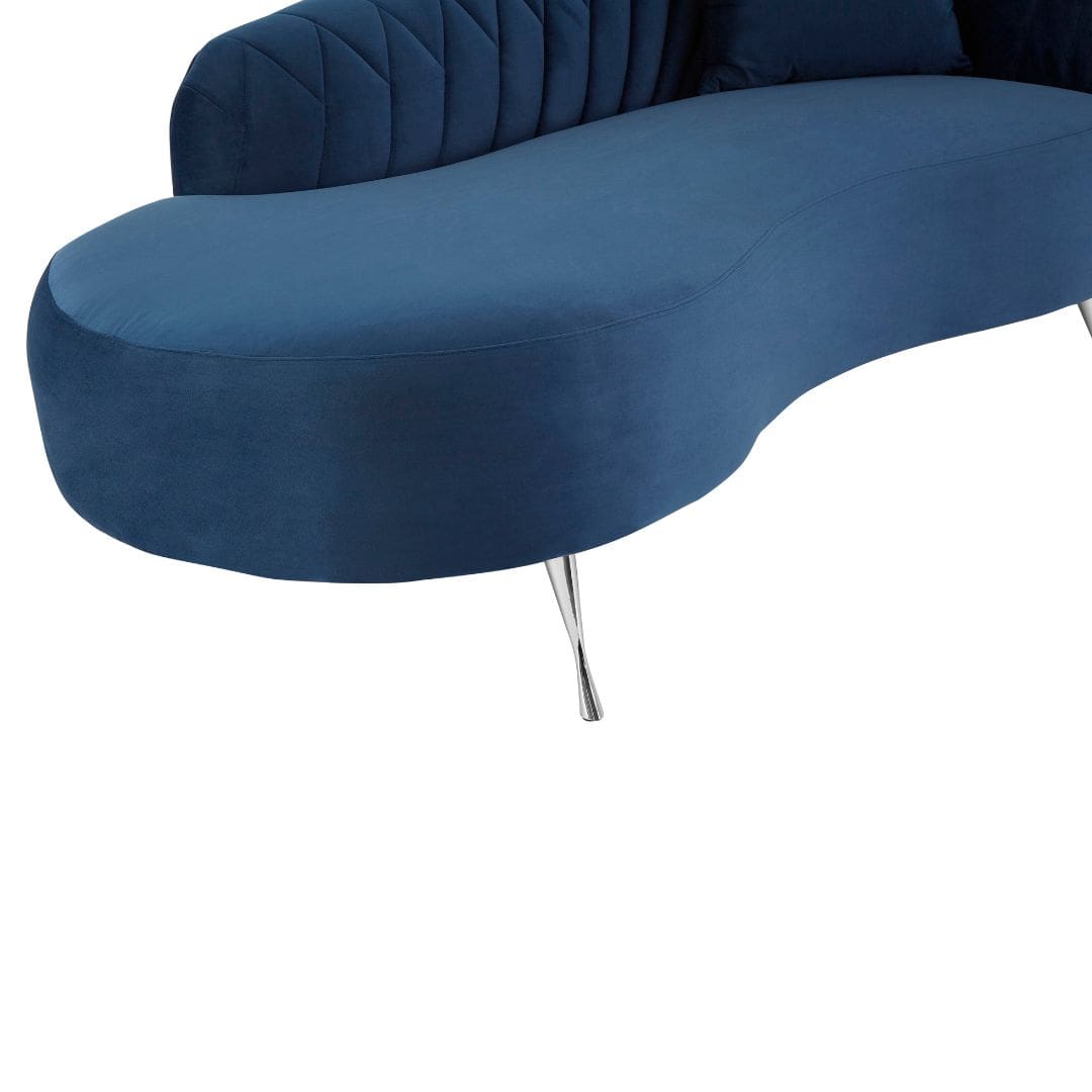 Deep Blue Velvet Chaise Longue - Right Arm Lounge Chair in Rich Velvet