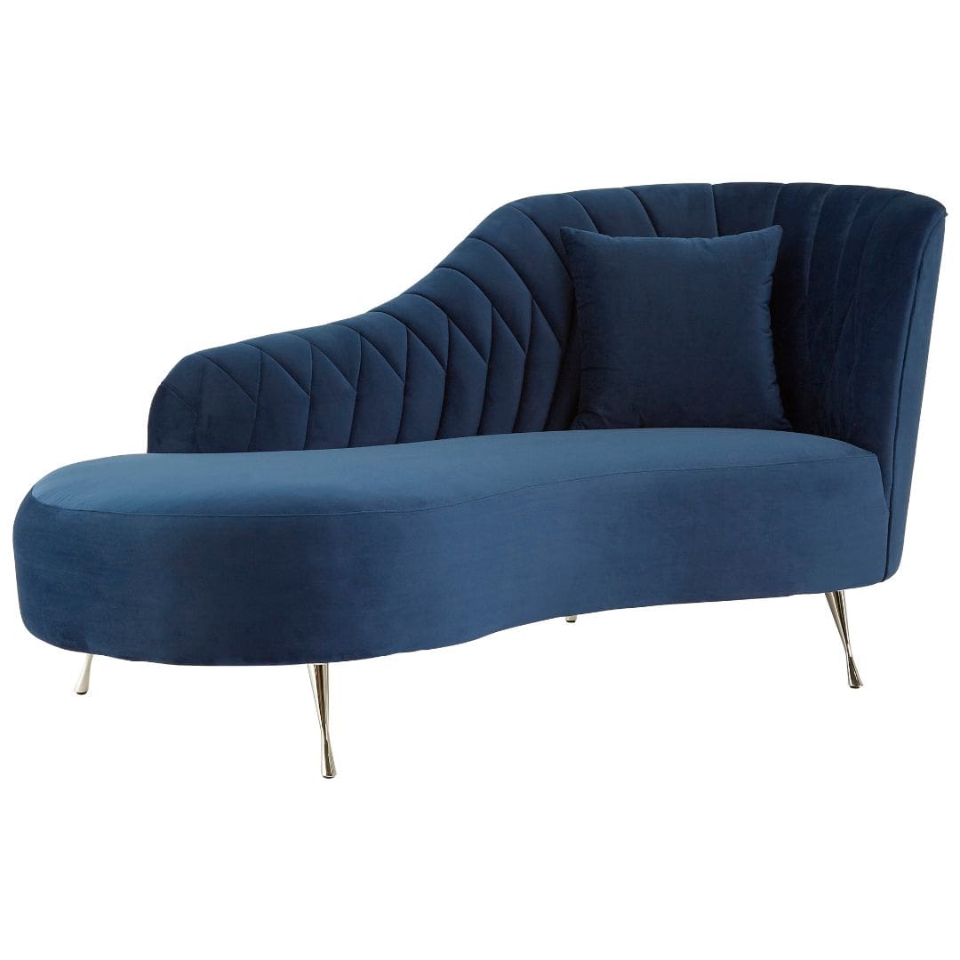 Deep Blue Velvet Chaise Longue - Right Arm Lounge Chair in Rich Velvet