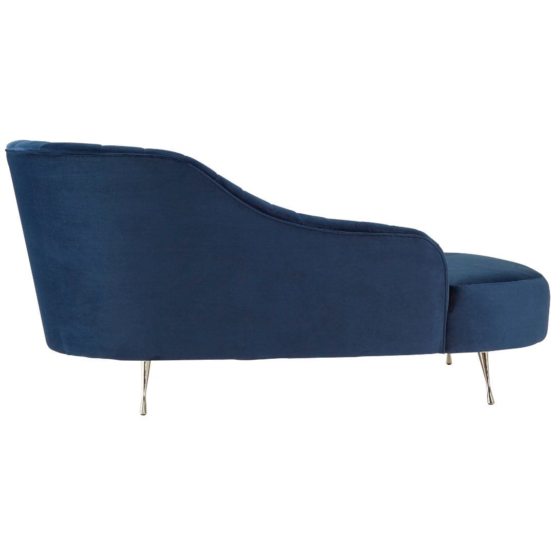 Deep Blue Velvet Chaise Longue - Right Arm Lounge Chair in Rich Velvet
