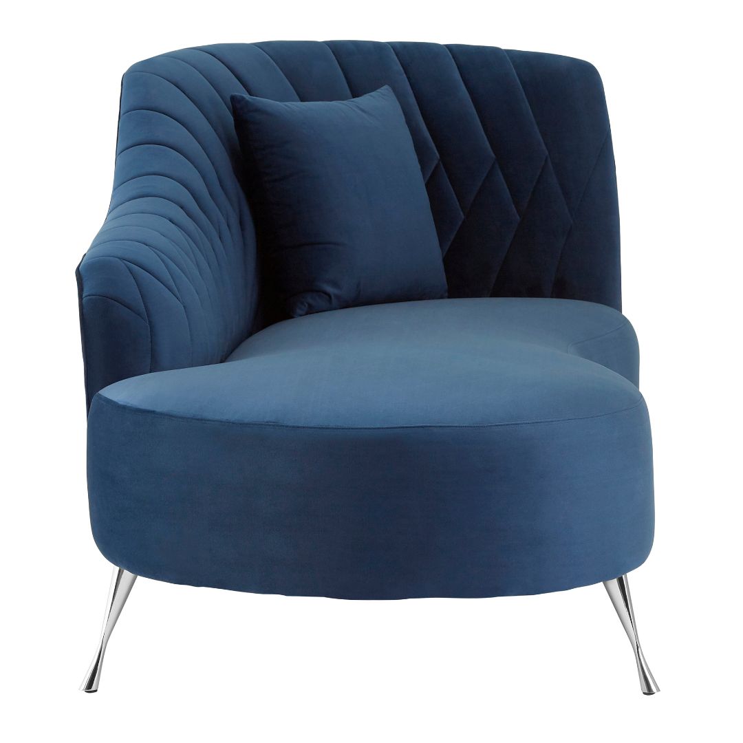 Deep Blue Velvet Chaise Longue - Right Arm Lounge Chair in Rich Velvet