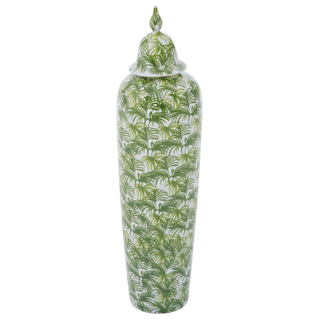Large Decorative Botanic Jar in Green and White for Floor Display