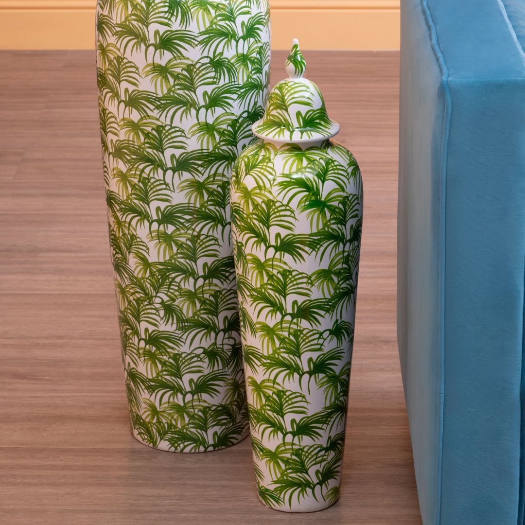 Unique Green and White Botanic Jar for Floor Decor