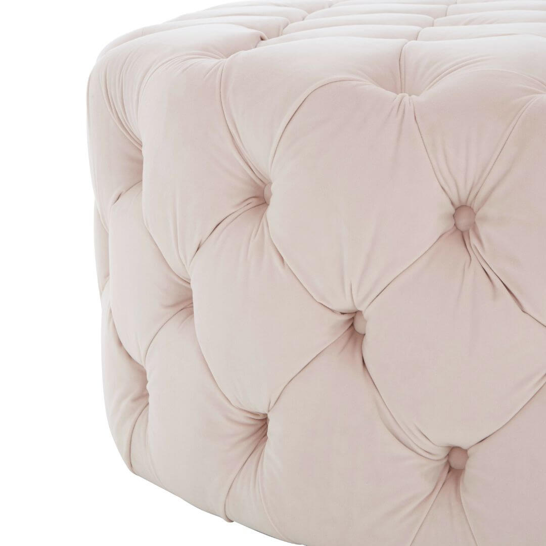 Elegant Button-Tufted Pink Blossom Velvet Pouf for Stylish Interiors