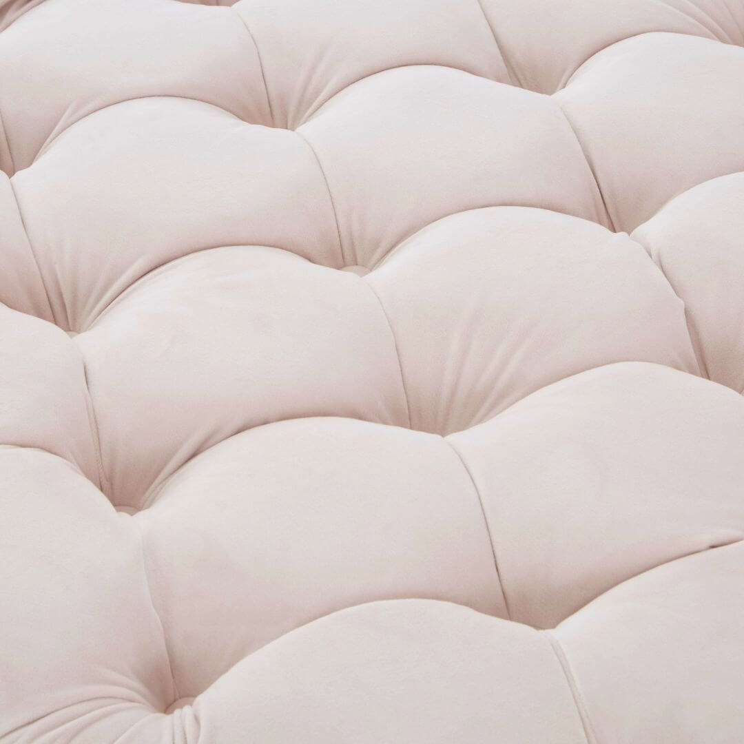 Elegant Button-Tufted Pink Blossom Velvet Pouf for Stylish Interiors