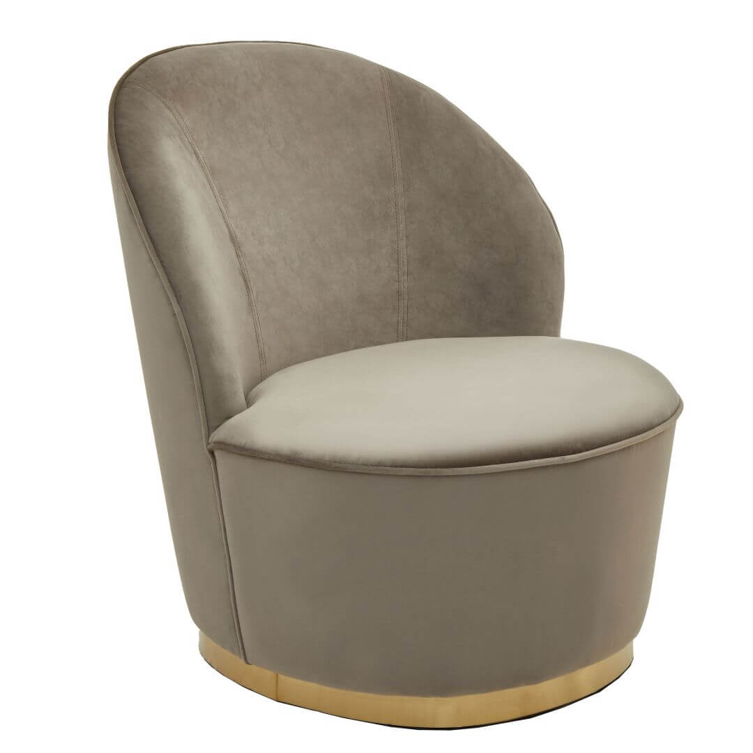 Chic Gold-Trimmed Velvet Accent Chair in Mink