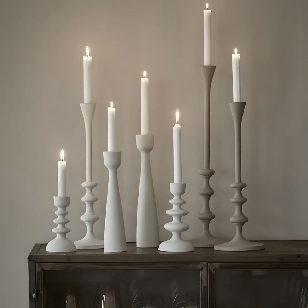 Vintage Large White Iron Candlestick Holder