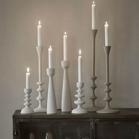 Vintage Large White Iron Candlestick Holder