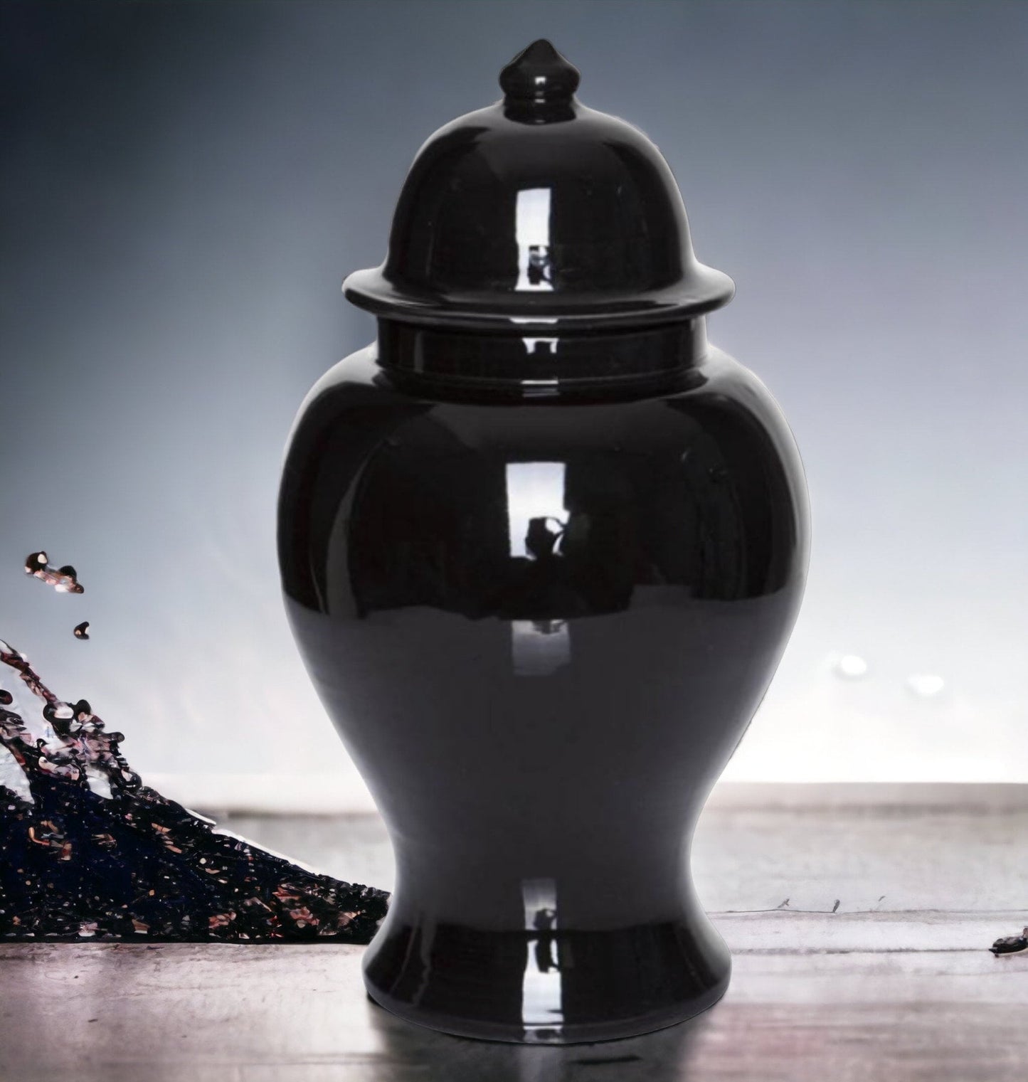 Minimalist Black Ceramic Temple Jar Ornament