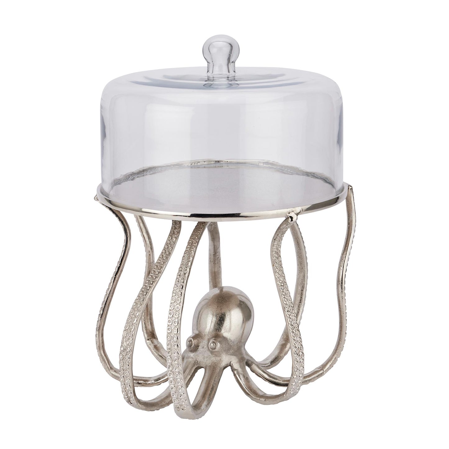 Elegant Silver Octopus Cloche - Large Cake Stand